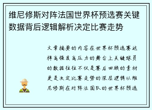 维尼修斯对阵法国世界杯预选赛关键数据背后逻辑解析决定比赛走势